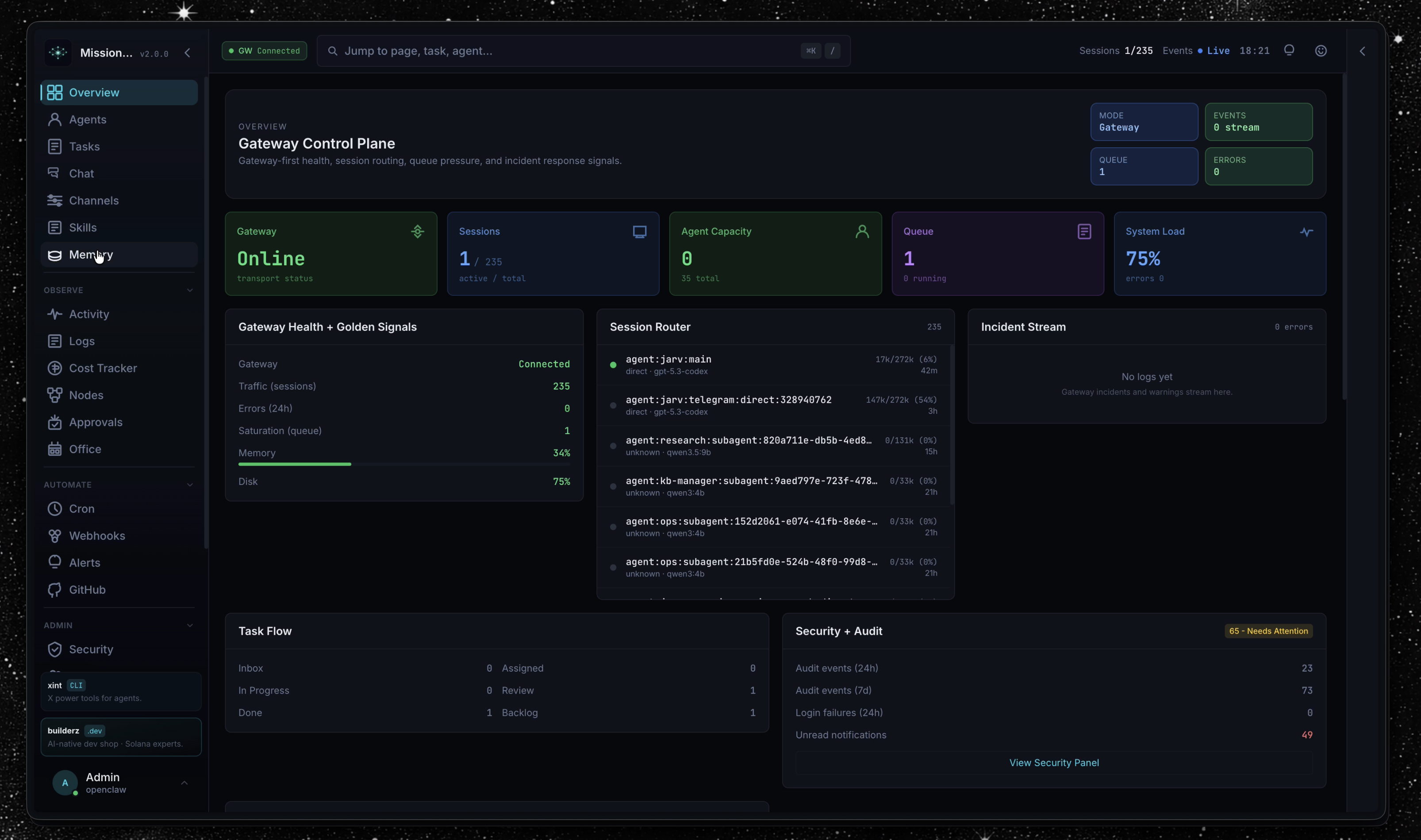 Mission Control Dashboard